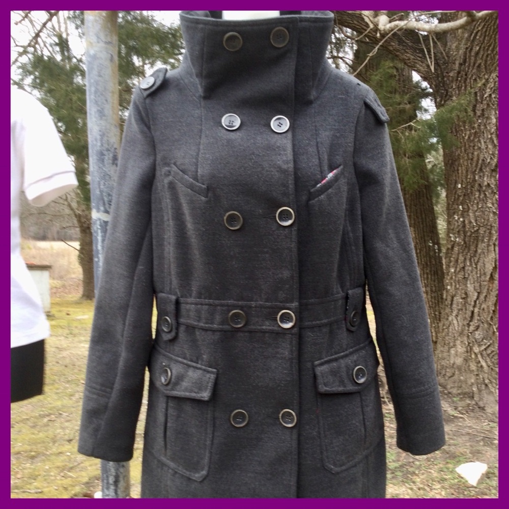 Jou Jou Dark Gray Double-Breasted Pea Coat